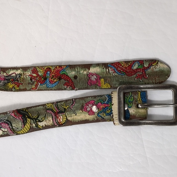 Leather Island belt designed by Bill Lavin distressed with dragons. - Picture 2 of 7